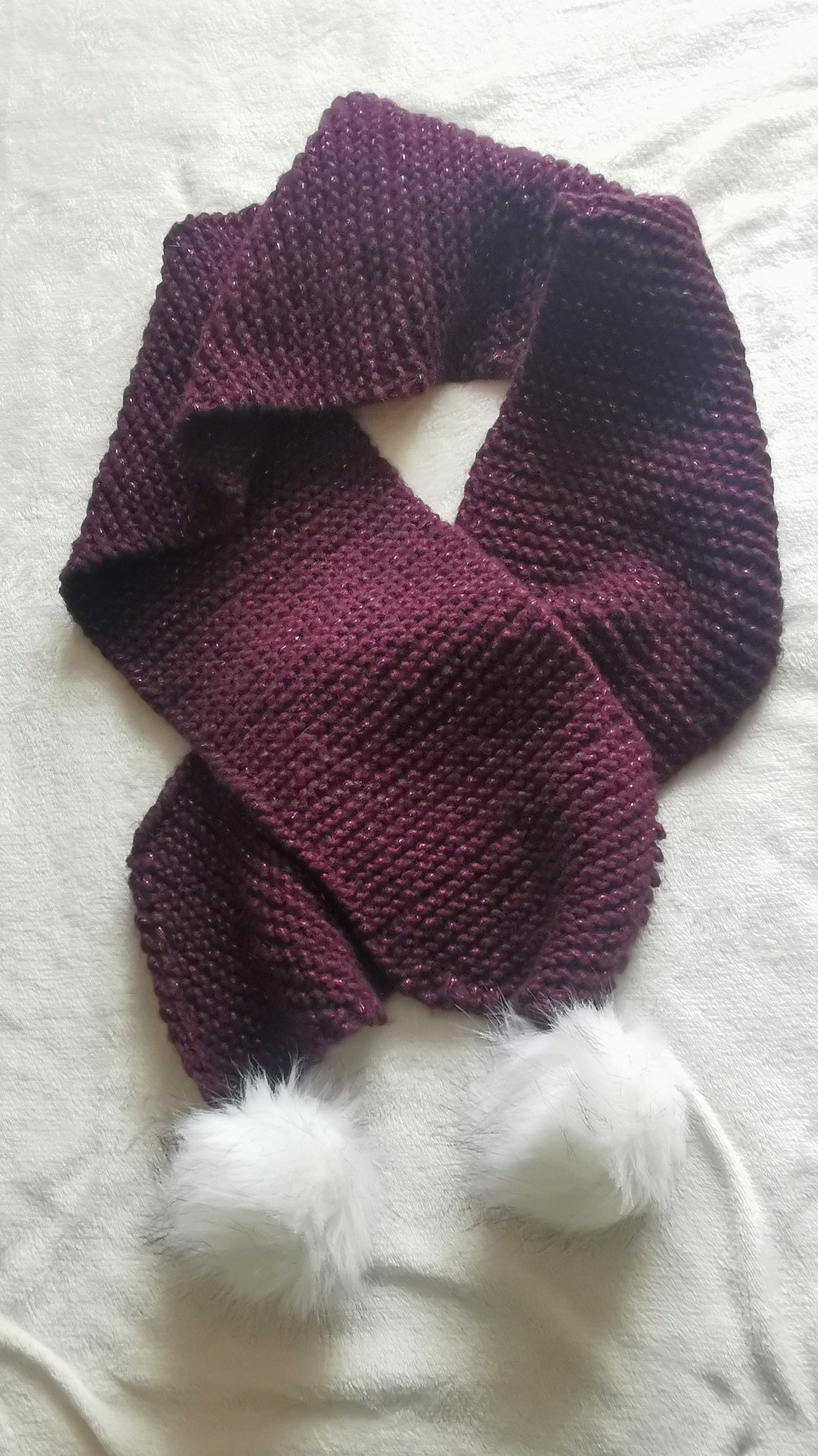 Écharpe prune à pompons💜