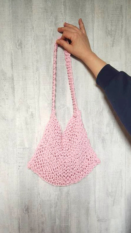 Petit Tote Bag en Macramé Rose